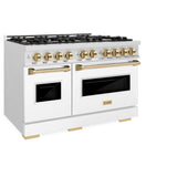 ZLINE Autograph Edition 48 in. 6.7 cu. ft. Classic Double Oven Dual Fuel Range with 8 Burner Gas Cooktop in DuraSnow' Stainless Steel with White Matte Doors and Polished Gold Accents (CDRSZ-WM-48-G)