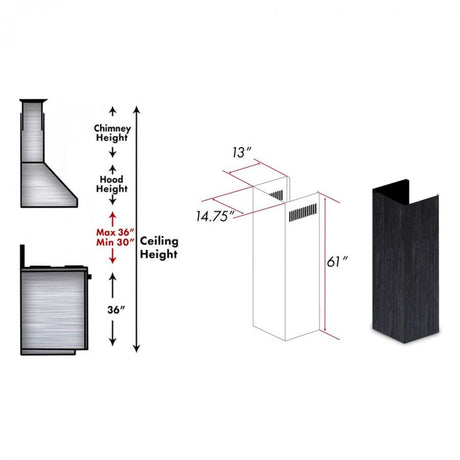 ZLINE 61" Wooden Chimney Extension for Ceilings up to 12.5 ft. (349DD-E)