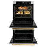 ZLINE 30 in. Autograph Edition Professional True Convection Double Wall Oven with Air Fry and Self Clean in DuraSnow' Stainless Steel with Polished Gold Handles (WADSZ-30-G)