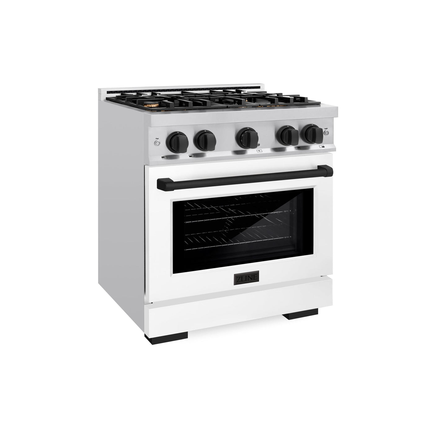 ZLINE Autograph Edition 30 in. 4.2 cu. ft. Select Gas Range with 4 Burner Cooktop and Convection Gas Oven in Stainless Steel with White Matte Door and Matte Black Accents (HGRZ-WM-30-MB)