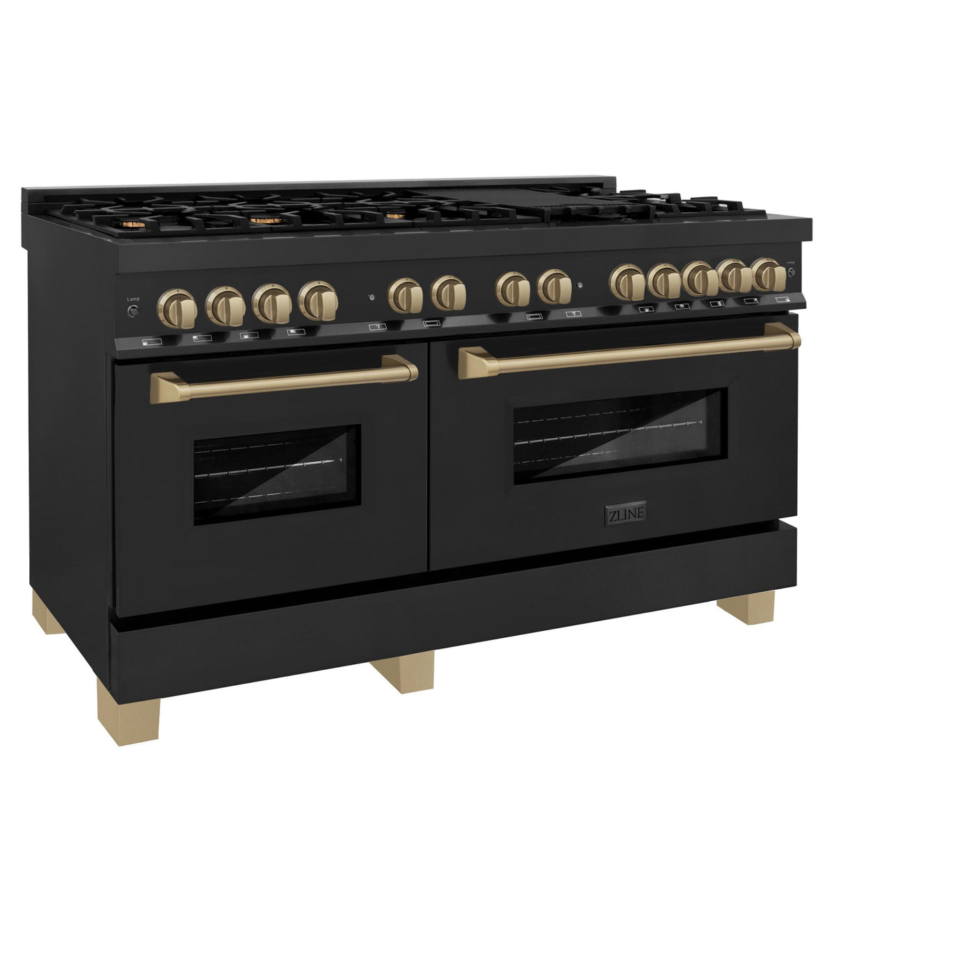 ZLINE Autograph Edition 60" 7.4 cu. ft. Dual Fuel Range with Gas Stove and Electric Oven in Black Stainless Steel with Accents (RABZ-60) [Color: Champagne Bronze]