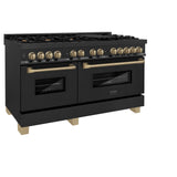 ZLINE Autograph Edition 60" 7.4 cu. ft. Dual Fuel Range with Gas Stove and Electric Oven in Black Stainless Steel with Accents (RABZ-60) [Color: Polished Gold Accents]