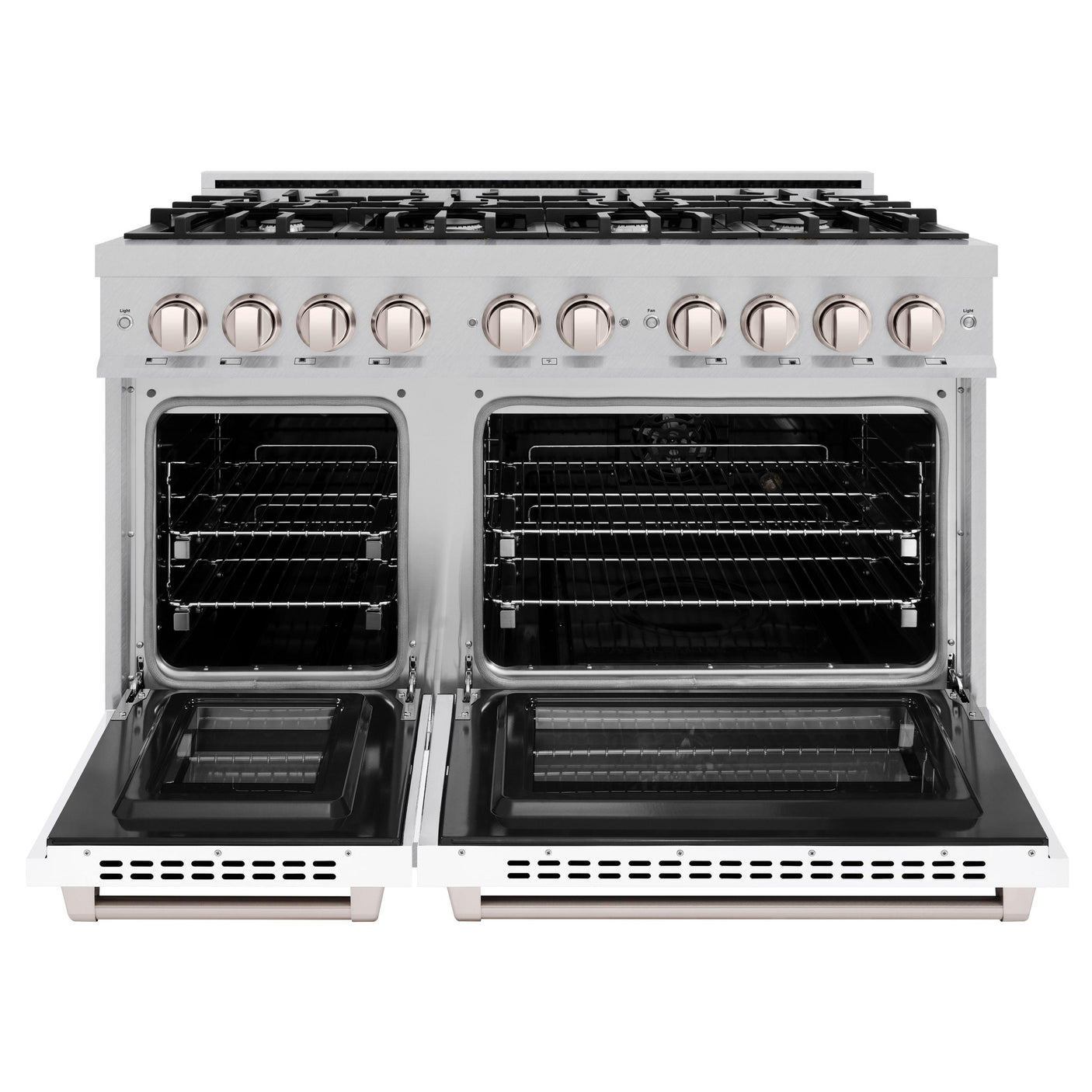 ZLINE 48 in. 6.7 cu. ft. Select Double Oven Dual Fuel Range with 8 Burner Gas Cooktop in DuraSnow' Stainless Steel with Black Matte Doors (HDRS-BLM-48)