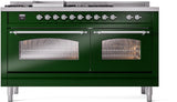 Nostalgie II 60 Inch Dual Fuel Liquid Propane Freestanding Range in Emerald Green with Chrome Trim