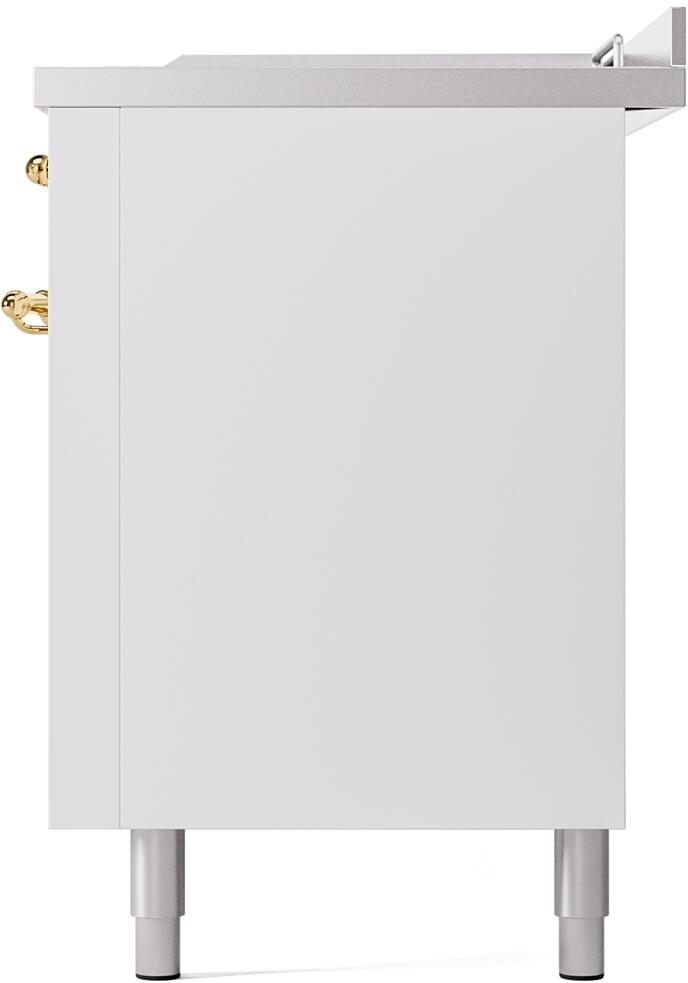 Nostalgie II 60 Inch Dual Fuel Natural Gas Freestanding Range in White with Brass Trim