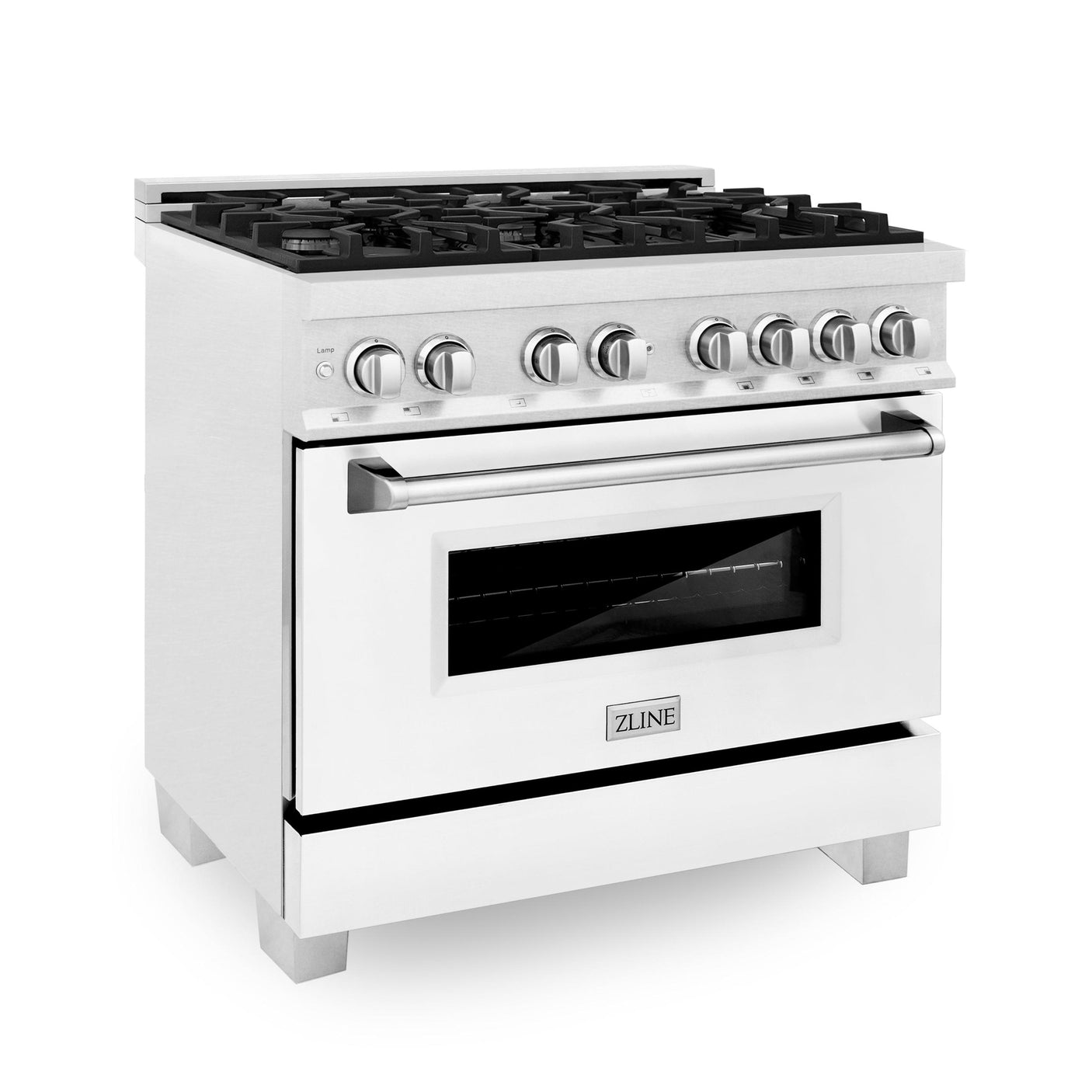 ZLINE 36 in. Professional Dual Fuel Range in DuraSnow Stainless Steel with Color Door Finishes (RAS-SN-36) [Color: White Matte]