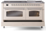 Nostalgie II 60 Inch Dual Fuel Natural Gas Freestanding Range in Antique White with Chrome Trim