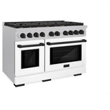 ZLINE Autograph Edition 48 in. 6.7 cu. ft. Paramount Double Oven Dual Fuel Range with 8 Burner Gas Cooktop in DuraSnow' Stainless Steel with White Matte Doors and Matte Black Accents (SDRSZ-WM-48-MB)