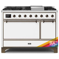 ILVE Majestic II 48 UM12FDQNS3RAB Freestanding Dual Fuel Range with 8 Sealed Burners Yes Double Oven with Solid Door in RAL Color with Bronze knobs