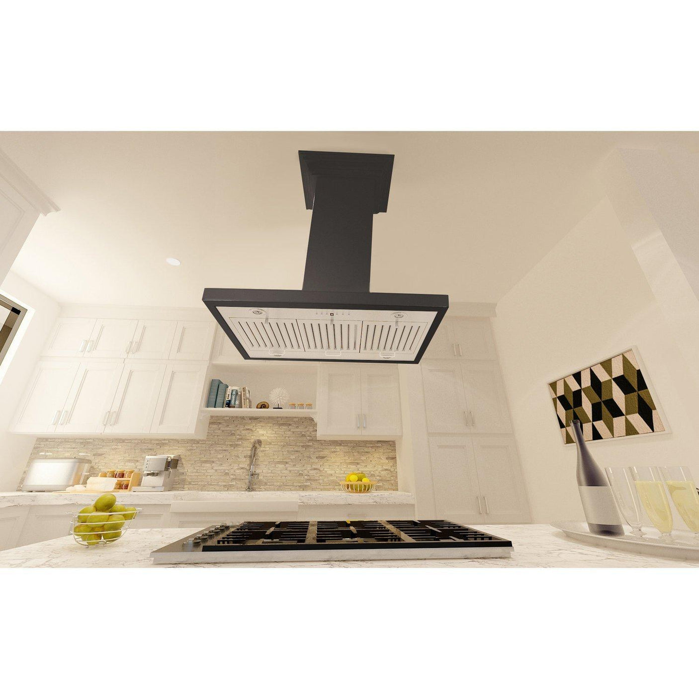 ZLINE Remote Blower Wooden Island Mount Range Hood in Black (KBiCC-RD/RS) [Size: 36 Inch, CFM: 400]