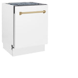 ZLINE Autograph Edition 24" 3rd Rack Top Control Tall Tub Dishwasher in White Matte with Accent Handle, 51dBa (DWVZ-WM-24) [Color: Champagne Bronze]