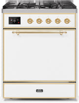 Majestic II 30 Inch Dual Fuel Liquid Propane Freestanding Range in White with Brass Trim