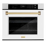 ZLINE 30 in. Autograph Edition Professional True Convection Single Wall Oven with Air Fry and Self Clean in DuraSnow' Stainless Steel with White Matte Door and Champagne Bronze Handle (WASSZ-WM-30-CB)