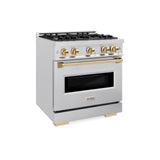 ZLINE Autograph Edition 30 in. 4.2 cu. ft. Classic Dual Fuel Range with 4 Burner Gas Cooktop and Electric Convection Oven in DuraSnow' Stainless Steel with Polished Gold Accents (CDRSZ-30-G)