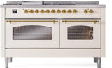 Nostalgie II 60 Inch Dual Fuel Liquid Propane Freestanding Range in Antique White with Brass Trim