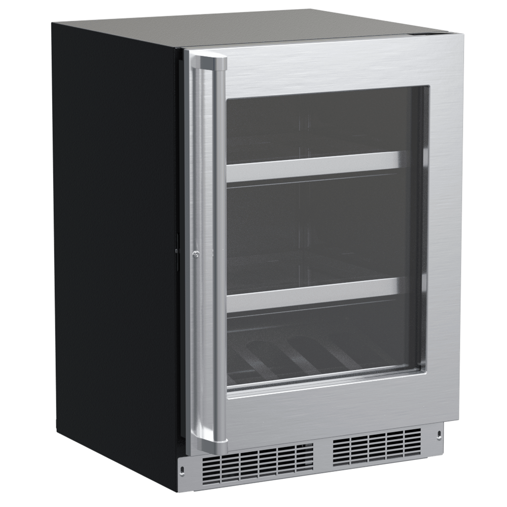 24-In Professional Built-In Beverage Center With Reversible Hinge with Door Style - Stainless Steel Frame Glass, Lock - Yes