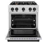 ZLINE Autograph Edition 30 in. 4.2 cu. ft. Select Gas Range with 4 Burner Cooktop and Convection Gas Oven in DuraSnow' Stainless Steel and Matte Black Accents (HGRSZ-30-MB)