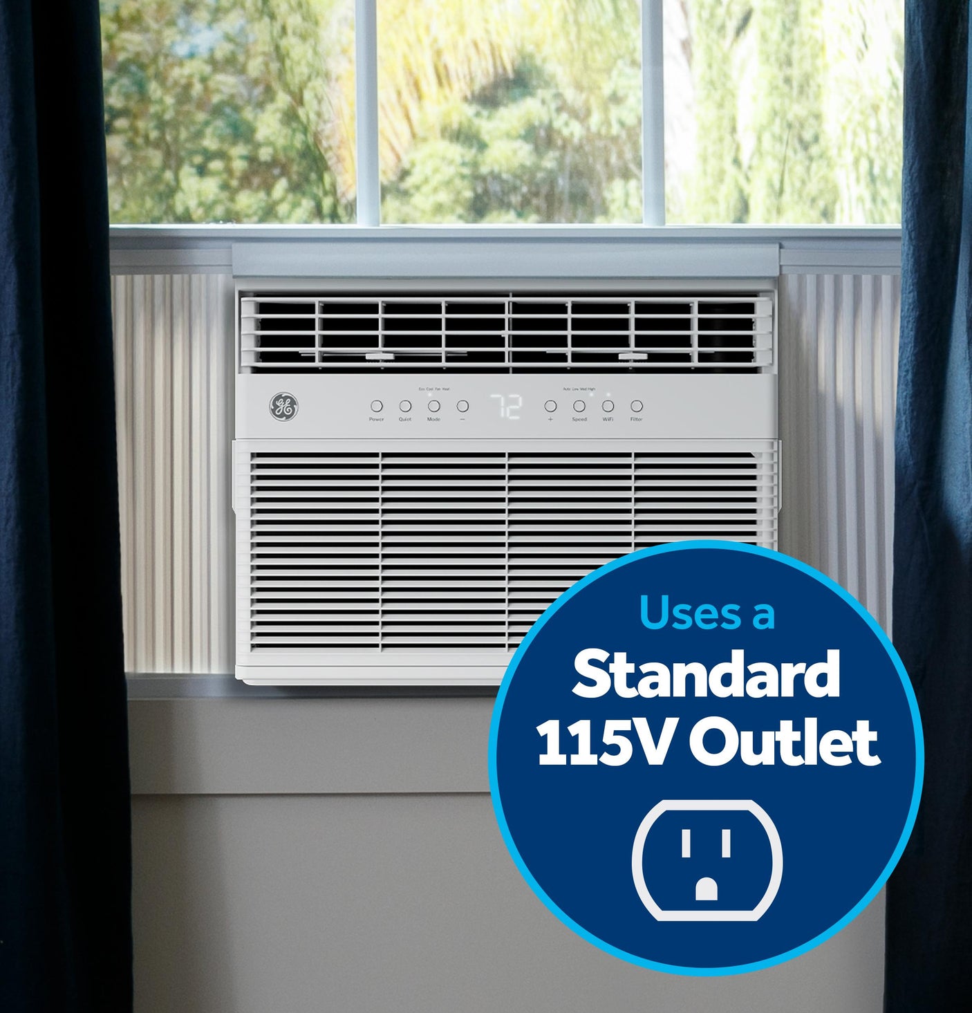 GE® 8,000 BTU Smart Heat/Cool with Heat Pump Electronic Window Air Conditioner for Medium Rooms up to 350 sq. ft.