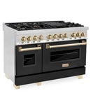 ZLINE Autograph Edition 48" 6.0 cu. ft. Dual Fuel Range with Gas Stove and Electric Oven in Stainless Steel with Black Matte Door and Polished Gold Accents (RAZ-BLM-48-G)