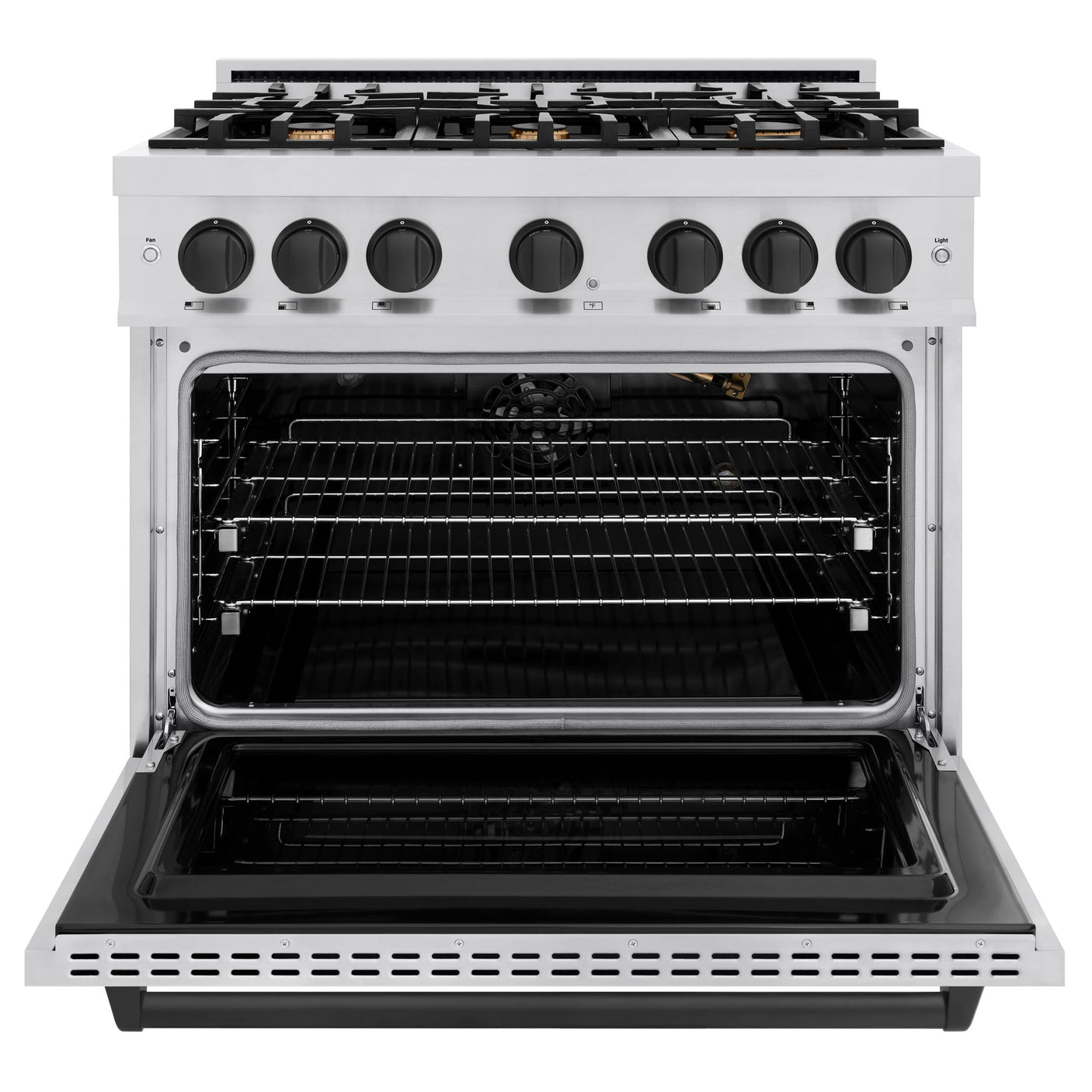 ZLINE Autograph Edition 36 in. 5.2 cu. ft. Classic Gas Range with 6 Burner Cooktop and Convection Gas Oven in Stainless Steel and Matte Black Accents (CGRZ-36-MB)