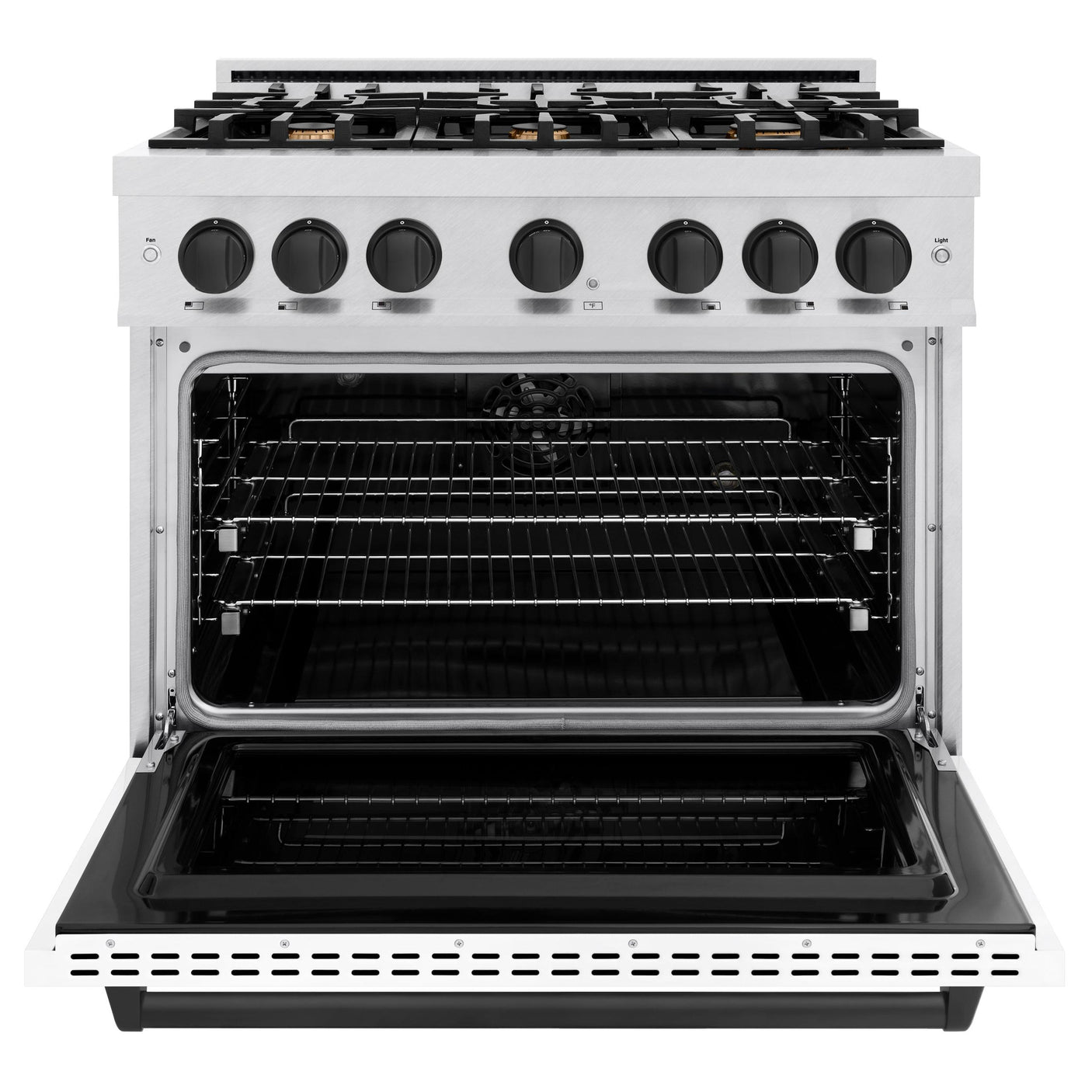 ZLINE Autograph Edition 36 in. 5.2 cu. ft. Classic Dual Fuel Range with 6 Burner Gas Cooktop and Electric Convection Oven in DuraSnow' Stainless Steel with White Matte Door and Matte Black Accents (CDRSZ-WM-36-MB)