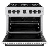 ZLINE Autograph Edition 36 in. 5.2 cu. ft. Classic Dual Fuel Range with 6 Burner Gas Cooktop and Electric Convection Oven in DuraSnow' Stainless Steel with White Matte Door and Matte Black Accents (CDRSZ-WM-36-MB)