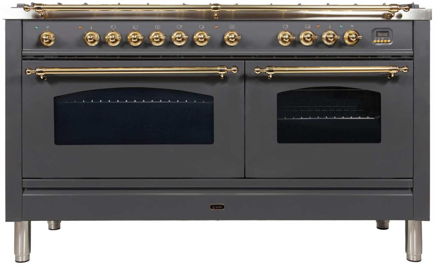 60" Nostalgie Series Freestanding Double Oven Dual Fuel Range with 8 Sealed Burners and Griddle in Matte Graphite