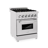 ZLINE 24 in. Professional Dual Fuel Range in DuraSnow Stainless Steel with Color Door Options (RAS-SN-24) [Color: DuraSnow With Brass Burners]