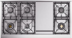 Nostalgie II 48 Inch Dual Fuel Natural Gas Freestanding Range in White with Brass Trim