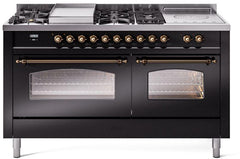 Nostalgie II 60 Inch Dual Fuel Liquid Propane Freestanding Range in Glossy Black with Bronze Trim