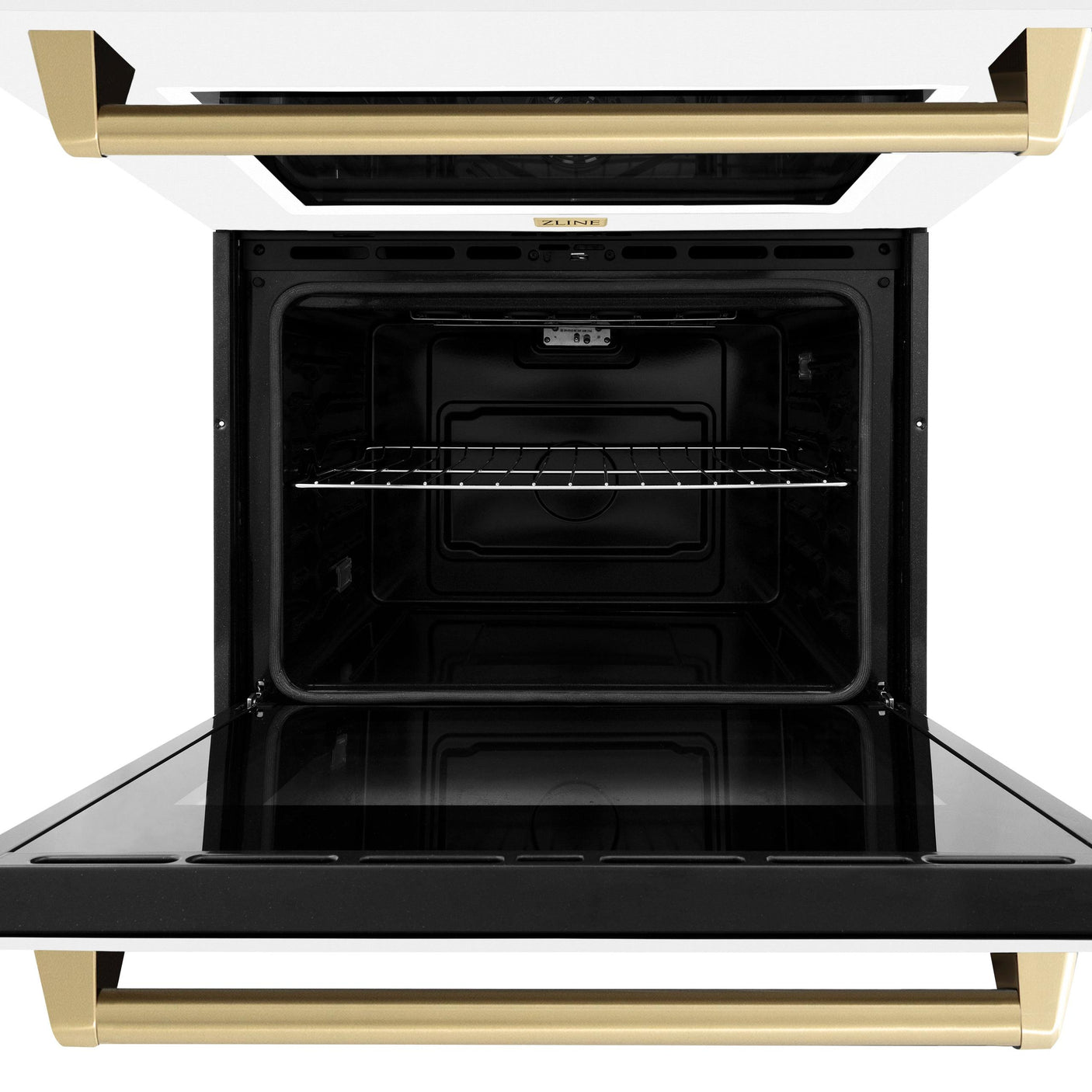 ZLINE 30 in. Autograph Edition Professional True Convection Double Wall Oven with Air Fry and Self Clean in Stainless Steel with White Matte Doors and Champagne Bronze Handles (WADZ-WM-30-CB)