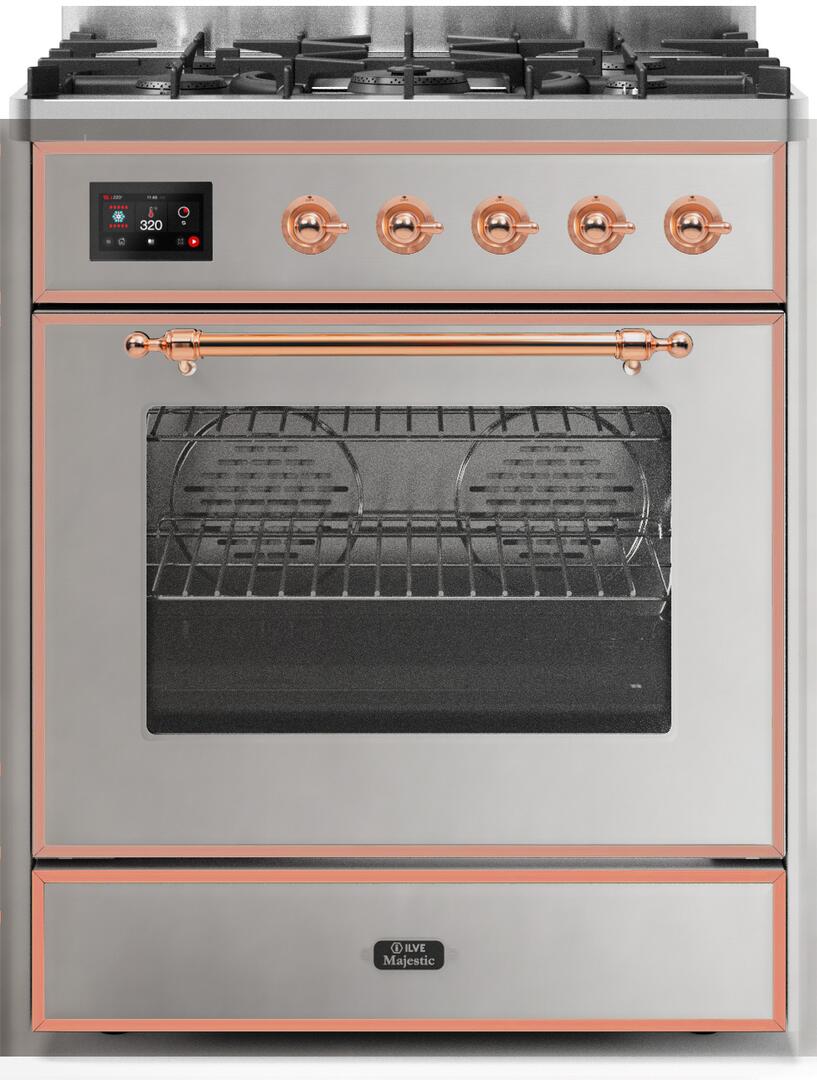 Majestic II 30 Inch Dual Fuel Natural Gas Freestanding Range in Stainless Steel with Copper Trim