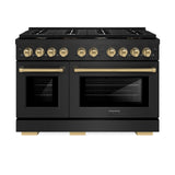 ZLINE Autograph Edition 48 in. 6.7 cu. ft. 8 Burner Double Oven Gas Range in Black Stainless Steel and Champagne Bronze Accents (SGRBZ-48-CB)