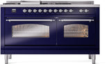 Nostalgie II 60 Inch Dual Fuel Natural Gas Freestanding Range in Blue with Chrome Trim