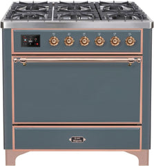 36 Inch Dual Fuel Natural Gas Freestanding Range in Blue Grey with Copper Trim