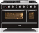 Majestic II 48 Inch Dual Fuel Liquid Propane Freestanding Range in Glossy Black with Chrome Trim