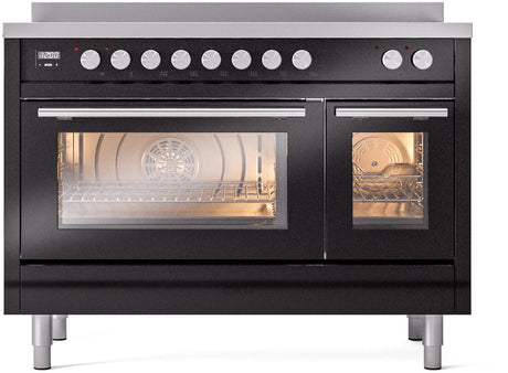 Professional Plus II 48 Inch Electric Freestanding Range in Glossy Black with Trim