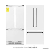 ZLINE 36" Autograph Edition 19.6 cu. ft. Built-in 3-Door French Door Refrigerator with Internal Water and Ice Dispenser in White Matte with Matte Black Accents (RBIVZ-WM-36-MB)