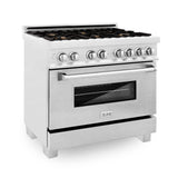 ZLINE 36 in. Professional Dual Fuel Range in DuraSnow Stainless Steel with Color Door Finishes (RAS-SN-36) [Color: Blue Gloss]