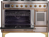 Majestic II 48 Inch Dual Fuel Natural Gas Freestanding Range in Stainless Steel with Brass Trim