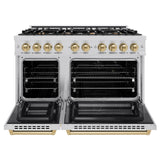 ZLINE Autograph Edition 48 in. 6.7 cu. ft. Select Double Oven Dual Fuel Range with 8 Burner Gas Cooktop in Stainless Steel and Champagne Bronze Accents (HDRZ-48-CB)