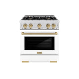 ZLINE Autograph Edition 30 in. 4.2 cu. ft. Select Dual Fuel Range with 4 Burner Gas Cooktop and Electric Convection Oven in DuraSnow' Stainless Steel with White Matte Door and Champagne Bronze Accents (HDRSZ-WM-30-CB)