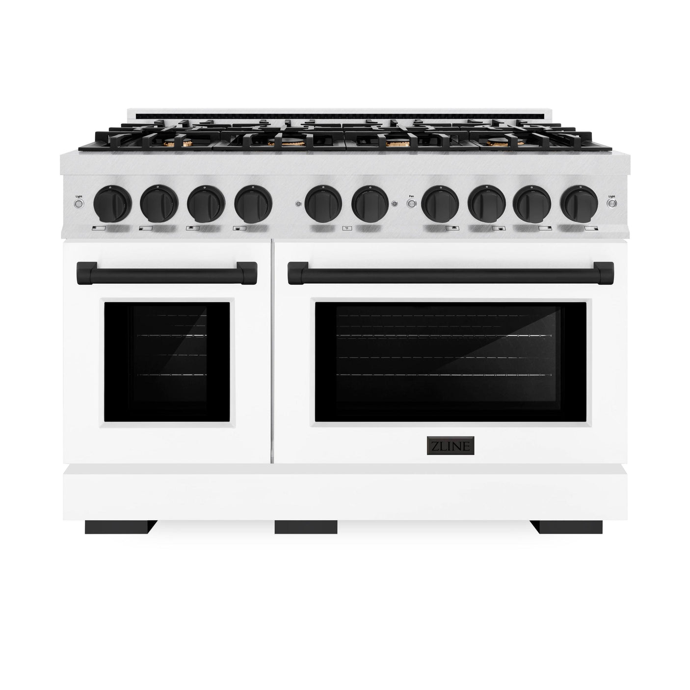 ZLINE Autograph Edition 48 in. 6.7 cu. ft. Select Double Oven Dual Fuel Range with 8 Burner Gas Cooktop in DuraSnow' Stainless Steel with White Matte Doors and Matte Black Accents (HDRSZ-WM-48-MB)