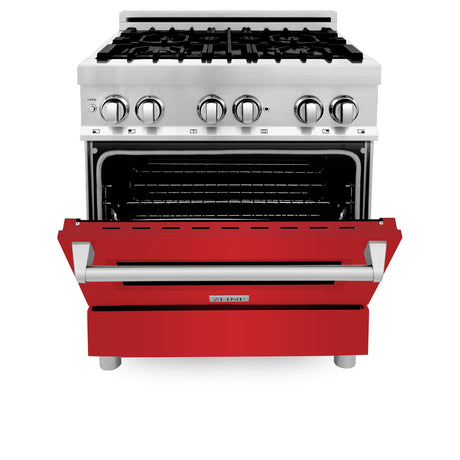 ZLINE 30 in. Dual Fuel Range with Gas Stove and Electric Oven in Stainless Steel (RA30) [Color: Red Matte]