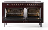 Nostalgie II 60 Inch Dual Fuel Natural Gas Freestanding Range in Burgundy with Copper Trim