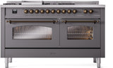 Nostalgie II 60 Inch Dual Fuel Natural Gas Freestanding Range in Matte Graphite with Bronze Trim