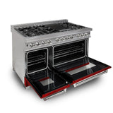 ZLINE 48 in. DuraSnow Stainless Steel 6.0 cu.ft. 7 Gas Burner/Electric Oven Range with Color Door Options (RAS-SN-48) [Color: Red Gloss]