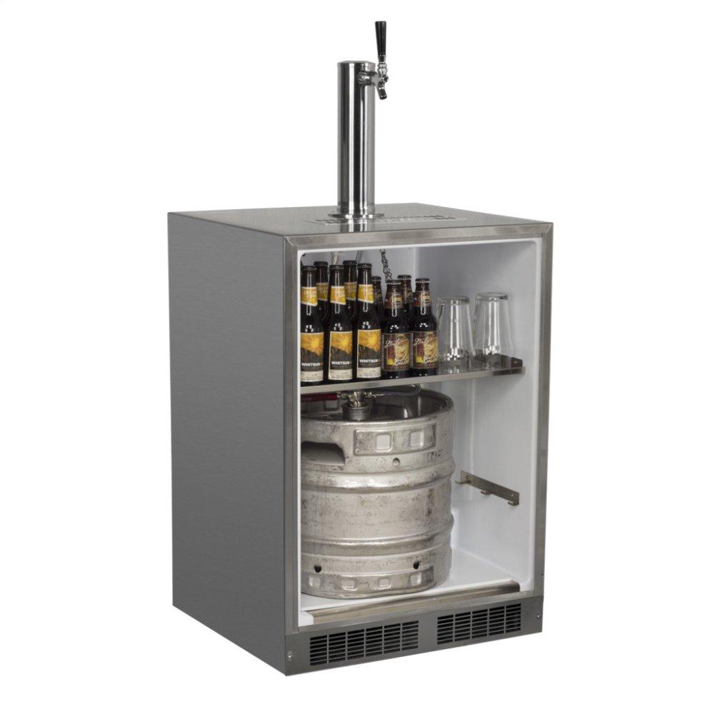 Outdoor 24" Single Tap Built In Beer Dispenser with Stainless Steel Door - Solid Stainless Steel Door With Lock - Right Hinge