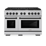 ZLINE Autograph Edition 48 in. 6.7 cu. ft. 8 Burner Double Oven Gas Range in DuraSnow' Stainless Steel and Matte Black Accents (SGRSZ-48-MB)