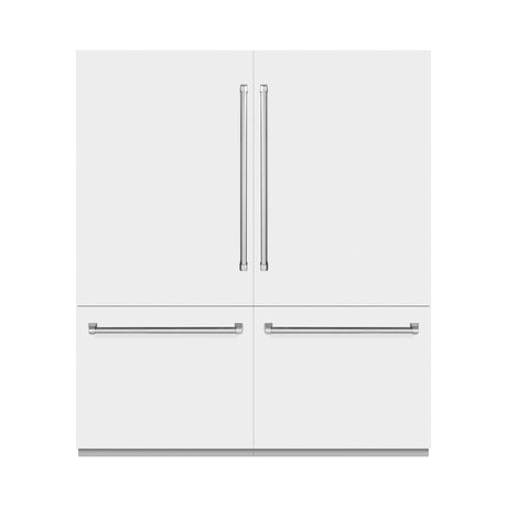 ZLINE 72 in. 39.6 cu. ft. French Door Built-In Bottom Freezer Refrigerator with Water Dispensers and Ice Makers in White Matte with Graphite Gray Interior (GRBIT-WM-72)